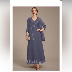 Brand new JJs House Navy Blue Embellished Evening Dress with Sheer Jacket